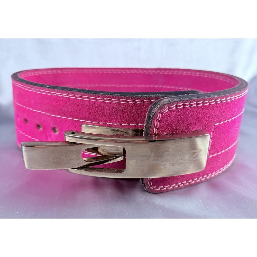 Flexz Fitness Lever Weight Lifting Belt Leather Pink Powerlifting Gym Small 30”